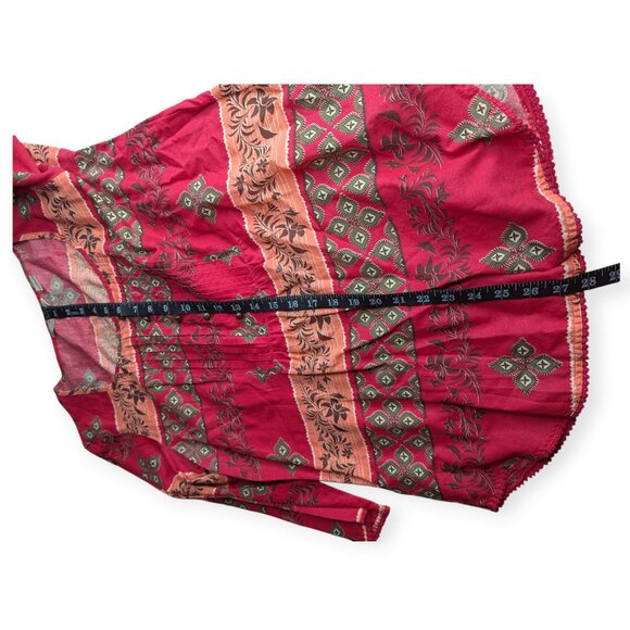 Bob Timberlake Bohemian Red & Peach Patterned Tunic Blouse Size Large - Picture 14 of 15